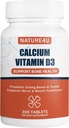 Cálcio 1000 mg com vitamina D3, suplemento de saúde óssea para adultos, suporte Muscel Nerve Saúde e Absorção de cálcio, 300 Comprimido