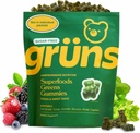 Gruns adultos sem açúcar Super Verdes Gummies - Superalimentos Gummy Bears com espirulina, chlorela, fibra e prebióticos para a saúde digestiva, Suplemento de Adaptogen com 20 vitaminas e minerais, 2 semana de fornecimento