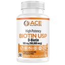 Biotina de alta potência USP (D-Biotin 100.000mcg) - Biotina Superior, Farinha de Arroz Orgânico, Cápsulas Vegetarianas Para Cabelo, Pele e Saúde de Mielina, Feito nos EUA (100mg/90 Cápsulas)