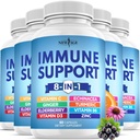 8 em 1 Immune Support Booster Supplement com Echinacea, Vitamina C e Zinco 50mg, Vitamina D 5000 UI, Curcumina e Ginger Açafrão, B6, Elderberry (8 em 1 Cápsulas (Pacote de 5))