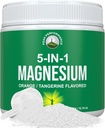 5-em-1 Magnésio pó bebida para mulheres e homens. Glicinato de magnésio + Citrato + Malato + Quelato + Taurate. Grande degustação Vegan Suplemento para relaxamento muscular, Dormir, Cães. Sabor de laranja
