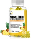 (1 Pack) Glicinato de magnésio Gummies, Suplemento de magnésio de alta absorção com cálcio e vitaminas, osso de apoio, músculo, noite, memória e humor, Vegan, Não-GMO, 60 Condes, flavor de abacaxi