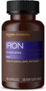 Elementos Ferro 18mg Cápsulas, Suporta Produção de Células de Sangue Vermelho, Vegan, 195 Contagem, 6 meses de fornecimento (Pacote pode variar)