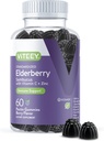 Viteey Sambucus Elderberry Gummies para adultos – Vitamina C e Zinc Imunidade Gummies - Vegan, Sem glúten – 60 Contagem