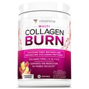 Queimamento multi-colagênico: Peptídeos de proteína hidrolisada com ácido hialurônico, vitamina C, covinhas SOD B, tipos I, II, III, V e X, limonada de morango sem cafeína flavored 30 Servings