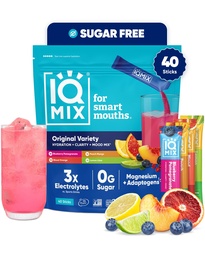 IQMIX Hydration Electrolyte Powder – Fórmula 4-em-1 para hidratação, clareza mental, humor e recuperação – Mistura de bebida sem açúcar, Keto, Magnésio L-treonato, Mane Leão – 40 Count Variety Pack