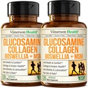 Glucosamina Condroitina HSH com peptídeos de colágeno hidrolisados - Suplemento de suporte conjunto com Quercetina, Bromelaína e Extrato de Boswellia - comprimidos de colágeno para unhas de pele de cabelo - FSA Elegível 2 Pack