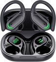 Earbuds sem fio Bluetooth 5.4 Auscultadores, 96hrs Playtime, Caixa de carregamento sem fio LED Display, Over Ear Headers, ENC cancelamento de ruído, som Hi-Fi, IP7 impermeável, para treinos desportivos (Deep Black)