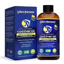 Óleo de fígado de bacalhau da fortuna da vida líquido orgânico limão sabor (8 Oz) 1.000 mg Omega + vitamina A, E & D3 - Suporta saúde imunitária - 100% suplemento de óleo de peixe de Wild Ocean Cod-GMO livre