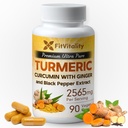 Curcumina açafrão 2565 mg, 90 Cápsulas, 95% Curcuminoides & Extrato de Pimenta Preto BioPerine, Suplemento Açafrão de força extra, Todos naturais e não - OGM, Sem glúten, Cápsulas Vegan