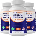 Cloreto de sódio vitamático 1000mg – 365 comprimidos Eletrolisador e suporte de hidratação – Não-GMO, sem glúten -3 garrafas