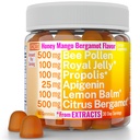 Bee Pollen Apigenin Citrus Bergamot Gummies w Organic Propolis Royal Jelly Honey Lemon Balm Extract, Suplemento para Homens Crianças, gotas de tintura Pó Cápsulas de Herb Suplementos Alt, Pollan Polen