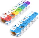 Organizador de comprimidos extra grande semanal, caixa de pílulas XL 7 dias PM, Jumbo Medicina Organizador 2 vezes um dia para manter a medicina diária, vitaminas, e suplementos, arco-íris & azul / branco (set of two)