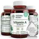 Natural Nutra Vitamina A 10.000 UI Softgels – Vitaminas de alta potência olho e pele – Suplemento de vitamina A sem glúten para a visão e saúde da pele – Óleo de fígado de peixe para homens e mulheres, sem glúten, 250 Softgels