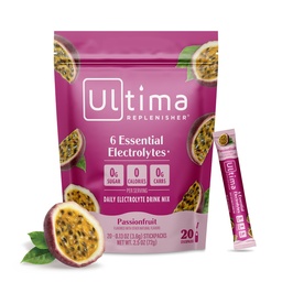 Ultima Replenisher Diária Electrolyte Powder Drink Mix – Açúcar Grátis – Maracujá, 20 Stickpacks – Pacotes de Hidratação com 6 Eletrolitos e Trace Minerals – Keto Friendly, Non-GMO