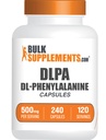 BulkSuplementos.com Cápsulas DL-Fenilalanina - Cápsulas DLPA, DL-Fenilalanina 500mg - Suplementos DLPA, Glúten Grátis - 2 Cápsulas por Serviço, 240 Cápsulas (Pacote de 1)