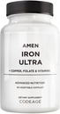 Amen Ferro Ultra Suplemento + Cobre, Folato, Vitamina C e B12-2-Mês Abastecimento - Sulfato Ferroso Ferro Vitamina - 65mg Por Servimento - Ácido Fólico - Pílulas Não-GMO - 60 Cápsulas