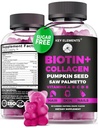 Pele e unhas de cabelo 10000mcg Gummies & gomas de colágeno - Vitaminas de biotina para o crescimento do cabelo Pumpkin Seed Oil, Saw Palmetto Extract & Vitaminas A B6 C D E - Biotina e suplementos de colágeno