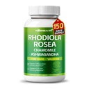 RHODIOLA ROSEA Supplement- 11-in-1 Mistura Natural com Camomila L-Theanina Ashwagandha Holy Basil Valerian Passionflower - 150 Count - Made & Tested in The USA