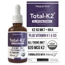 Total K2® Vitamina K2 como MK7 & MK4 Mais K1 & Vitamina D3 Cofactor - 620 mcg K2 por serviço - All-Trans MK7 de MenaQ7® - Vitamina K de espectro completo - Vegan, certificado orgânico (Liquid 1 oz)