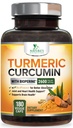 Suplemento de Curcumina Turmérica 2600mg - 95% de Curcuminóides com extrato de pimenta preta orgânico & BioPerine para melhor absorção, Suporte Conjunto Vegan Natural, Não-GMO, Engarrafado nos EUA - 180 Cápsulas