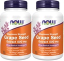 Now Supplements, Grape Seed Extract, Maximum Strength 500 mg (um extrato altamente concentrado com um mínimo de 90% de polifenóis), 90 Veg Cápsulas, Vermelho / Castanho, 0,25 libras (Pack de 2)