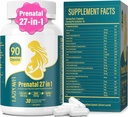 Vitaminas Pré-Natais para Mulheres Multivitamina Pós-Natal com Ácido Fólico Colina DHA para Gestantes e Amamentando Mulheres Niacinamida Biotina e Mineral 27 em 1 Suplemento 90 Cápsulas-30 Servimentos