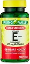 Genéricos Spring Valley Vitamina E Força Extra Vitamina E D-Alpha Spring Valley Softgels, 670 mg (1.000 UI), 60 contagem