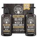 Viking Revolution Beard Wash and Beard Conditioner para homens com óleo de Argan e óleo de Jojoba - Beard amolecedor e reforço Beard Care Shampoo e Condicionador com óleo de barba (17oz Spiced Vanilla)