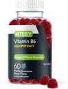 Viteey Vitamina B6 Gummies - Energia, Nerve & Apoio ao humor - B6 Vitaminas 100mg - Vegan, Gluten Free, GMO Free - 60 Contagem