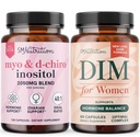 SMNutrition Women's DIM Supplement & Myo-Inositol & D-Chiro Inositol □ Grupo de equilíbrio Hormônio com 40:1 Razão (30 Servings) e 250mg Suplemento DIM para Mulheres Complexo (60 Servings)
