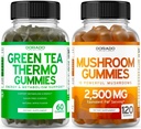 Cogumelo 10 em 1 Mistura (120 chicletes) Foco & Cérebro Suplemento de Cogumelo e chá verde gordo queimar perda de peso (60 Conde) Apetite Supressor perda de peso Suplemento para homens e mulheres - Vegan & Made in USA
