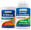 Melhor Naturals D-Ribose Pó 1 Libra e Acetil L-Carnitina 1000mg