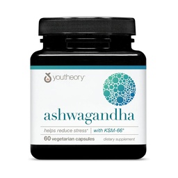 Youtheory Ashwagandha - 1.000 mg - Energia, Sono, Stress & Cortisol Suplemento de suporte - Mistura de ervas adaptogênica com KSM-66 orgânico Ashwagandha & Ginger - 60 Cápsulas vegetarianas (fornecimento de 30 dias)