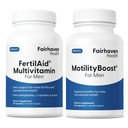 FertilAid para homens e MotilidadeBoost Combo, Vitaminas Pré-Natais e Suplemento de Fertilidade Masculino para Suportar Contagem e Motilidade com L-Carnitina, CoQ10, Zinco e Mais, 150 Cápsulas, 1 Mês de Fornecimento