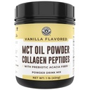 Keto MCT Oil Powder + Colágeno + Fibra Prebiótica de Acacia, Vanilla Flavor, 16 onças. MCT Oil Powder de coco. Colágeno alimentado de grama, perfeito para Keto, 0 Carb líquido, Stevia, Eritritol, Bebidas em pó