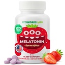 Crianças Melatonina 1 mg mastigável com L teanina, camomila e limão Balm Extract Chewable Tablets - Natural Berry Flavor - para ajudar a cair e ficar dormindo - para crianças - 120 mastigáveis