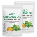 2 Embalagem Óleo de Orégano Softgels, Orégano Oil Cápsulas, 165mg Carvacrol, 2 em 1 Óleo Formulado de Orégano com óleo de semente preta 200mg, Orégano Oil Suplemento Cápsulas