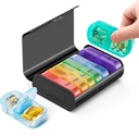Zannaki Metal XL Organizador de pílulas semanais 2 vezes por dia, grande viagem caixa diária de pílulas 7 dias, portátil semana duas vezes titular de pílulas, AM PM caso de pílulas para medicina Suplemento de vitaminas, Preto