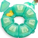 Organizador Round Weekly Pill, TPU Borrachado, recipiente de pílulas de viagem 7 dias, com 7 grandes compartimentos, ótimo para vitaminas diárias e suplementos, caixa de pílulas bonito com letras grandes e braile (verde)