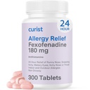 Curista Fexofenadina Hidrocloreto 180mg (300 Comprimidos) - 24 HR Anti-histamínico Alergia Alívio Comprimidos (300 Contagem) Resistência ao dia Genéricos Fexofenadina Bulk Non Drowsy Allergy Relief
