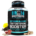 Irmãos de Ferro Suplementos Testosterona Booster para Homens com Bloqueador de Estrogênio - Suplementos Dietários Antiestrogênio - Sementes de uva e Tribulus Terrestris - Pacote de 60 Cápsulas - Crescimento muscular Boost - 30 dias