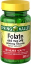 Spring Valley, Ácido Fólico 400 MCG, Contagem de 250