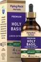 Piping Rock Holy Basil Extract Líquido 4 Fl Oz Tintura de Folha de Tulsi Vegetariano, Não-GMO, Suplemento sem glúten