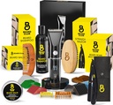 Kit de novilhos masculinos do clube de barba com cabelo recarregável elétrico sem fio profissional & bigode / aparador, Razor de borda reta, Shampoo, Balm, Pincel & Conjunto de presente Comb