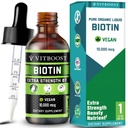 Força extra 10.000mcg Biotin Liquid Drops com sabor de Berry Orgânico 60 Servings Vegan Fórmula suporta o crescimento do cabelo, unhas fortes, pele saudável