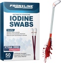 FrontLine Povidone Iodine Swabsticks, Antiseptic Swabsticks, Solução de Iodine, Lavagem de algodão, Suprimentos médicos individuais embrulhados, Cuidados com feridas, Primeiros socorros, Limpador de feridas, Caixa de 50