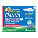 Claritin Children's Allergy Medicine, 24 horas Loratadina não-drowsy 5mg Comprimido mastigável, Anti-histamínico para crianças Idades 2 anos e mais, Grape Flavored, 40 comprimidos