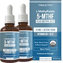 L Folato de metilo 15mg Plus Cofator de metilo B12 – Orgânico, sabor de cereja, Força profissional, Sublingual Líquido, Forma ativa 5-MTHF - Suporta Mood, Metilação de Homocisteína, Cognição (1 oz -2 Pack)