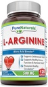 Pure Naturals L-Arginina 500 Mg Cápsulas, Suporta Saúde Cardiovascular, Suporta Função Imune Saudável & Saúde Hormônio, Promove Circulação Saudável (120)